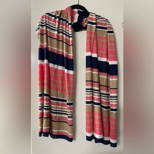 Striped Navy, Coral and Tan Scarf